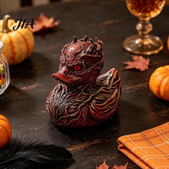 Dark Theme Party Decor Halloween Horror Duck Figurine, Devil Animal Resin Statue, Spooky Bathroom Ornament Gothic Desktop for Shelf Desk Car Tabletop
