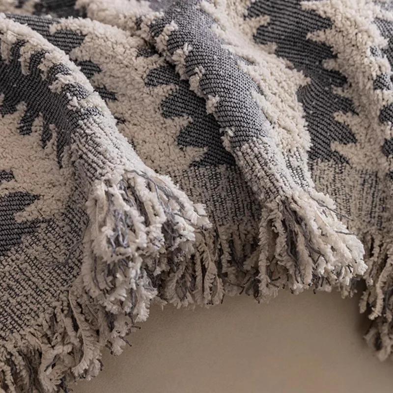 Nordic Soft Sofa Blanket Camping Picnic Mat Strip Travel Throw Blankets with Tassel Knitted Summer Air Conditioning Towel Bed