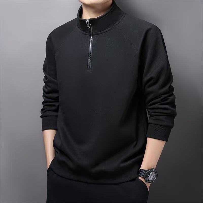 Men's 2025 Half-Zip Loose Hoodie: Long Sleeve, Stand Collar, Plus Velvet, Warm Jacket for Spring/Autumn