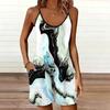 Womens Sleeveless Spaghetti Strap Romper Ink and Wash Fluid Print Pocket Short Jumpsuit