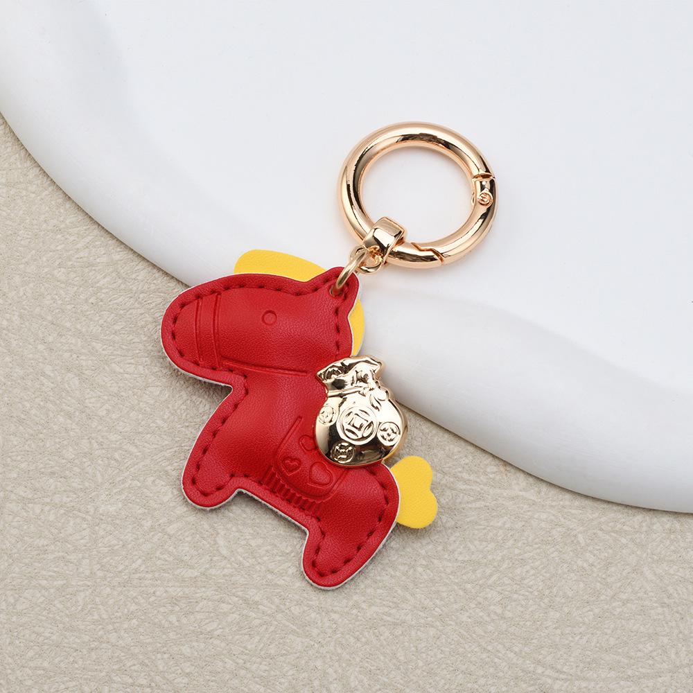 Instant Wealth Leather Keychain: Cartoon Pony Bag Charm & Couple Car Pendant - New Year Gift