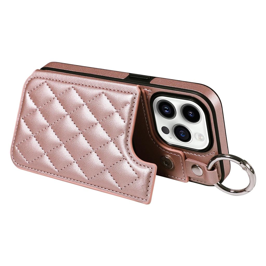 Porta Anelli Carte Slot Portafoglio Custodia in Pelle per iPhone 16 Pro Max 15 14 Plus 13 12 11 SE2022 Cinturino a Mano Tasca Borsa Custodia Profumata