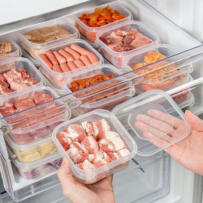 Frischhaltebox, stapelbare Lebensmittel-Aufbewahrungsbox für die Essenszubereitung und Zutatenorganisation im Kühl- oder Gefrierschrank