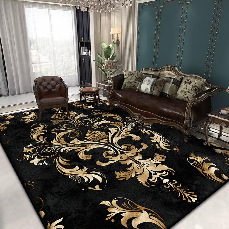 Retro Black Carpets for Living Room Washable kitchen floor carpet Classical Large Rug Non-slip Parlor Bath mat Decoration Home