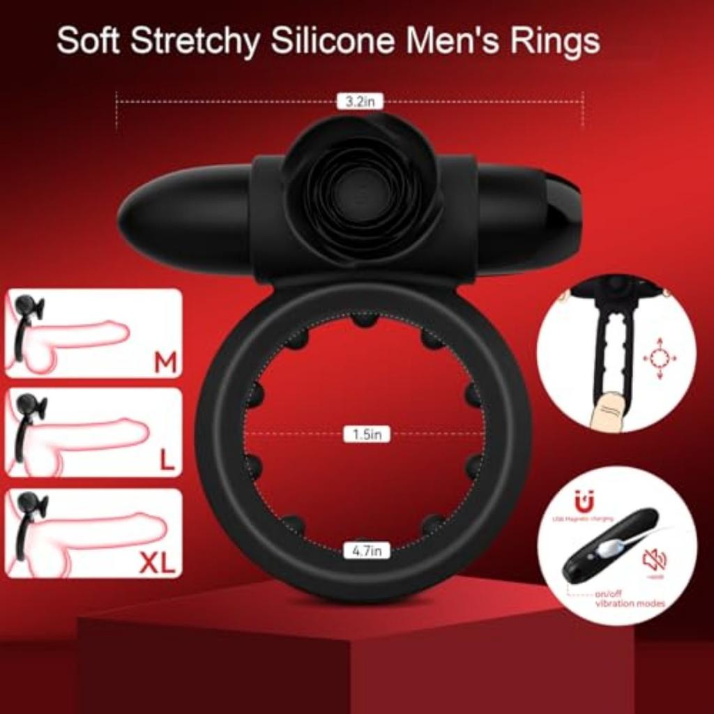 Mini Rose Couple's Cock Ring,Penis Vibrator Extender for Delayed Ejaculation and Erection,G-Spot Clitoral Stimulation, Couple's Adult Sex Toy