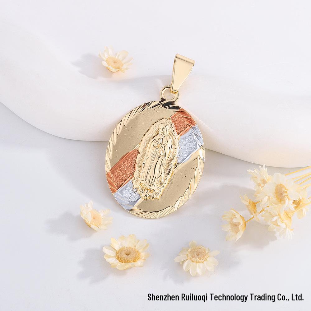 Gold-Plated Virgin Mary Copper Pendant Necklace for Women