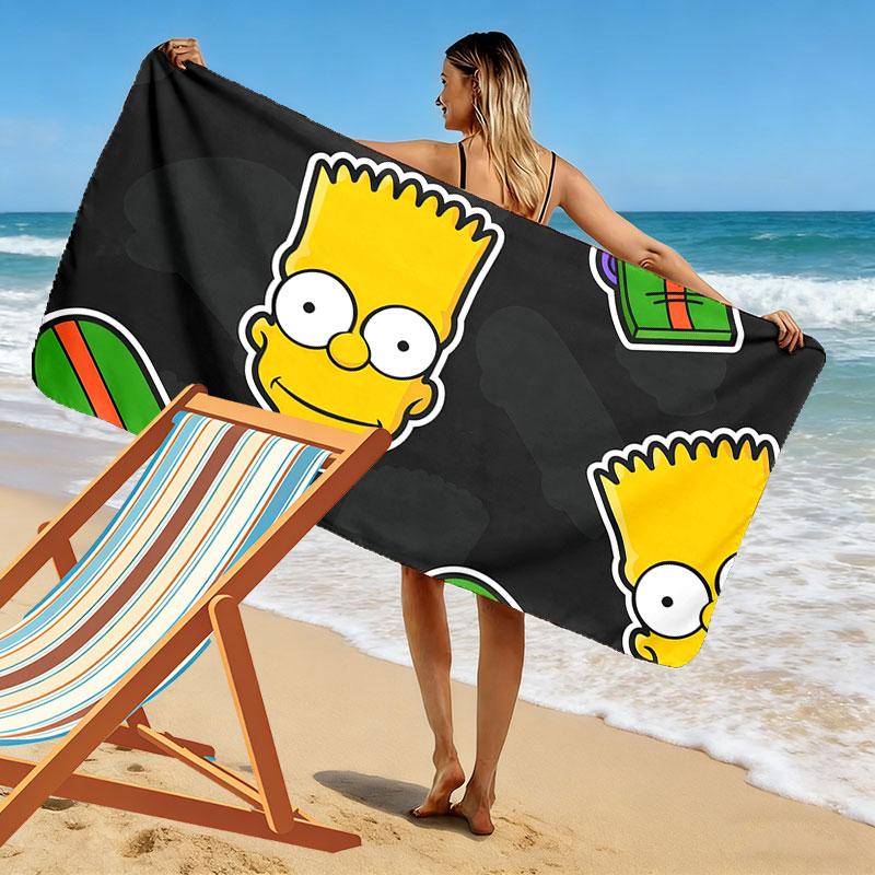 Bart Simpson Print Beach Towel, Large Soft Quick Dry Towel for Beach Camping Swimming