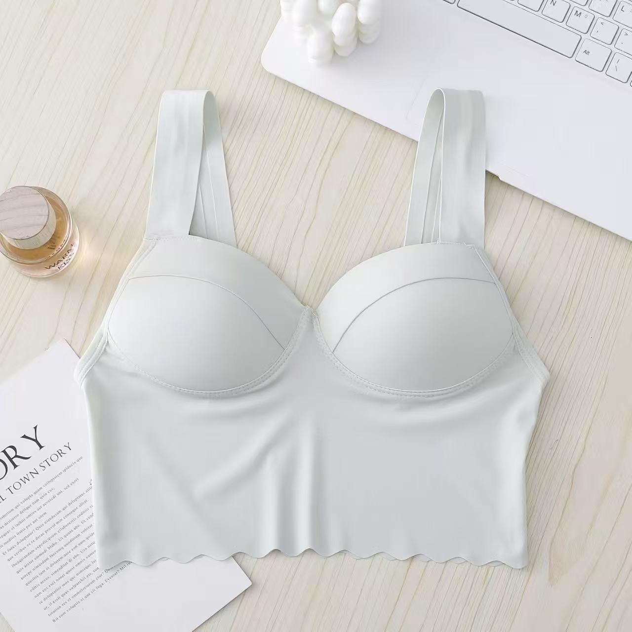 Lightweight Ice Silk Seamless Women s Bandeau - Comfortable, Solid Color, Beautiful Back Design. Large светло-зеленый