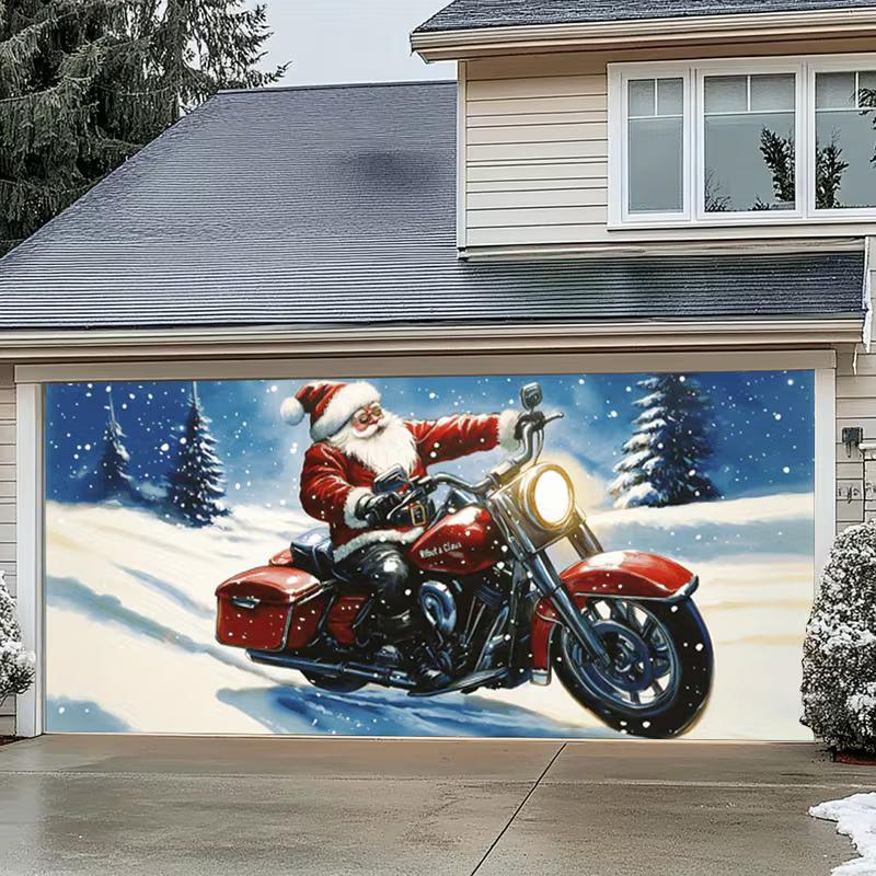 2D Badass Santa Claus on Motorcycle Tapestry Modern Room Decor