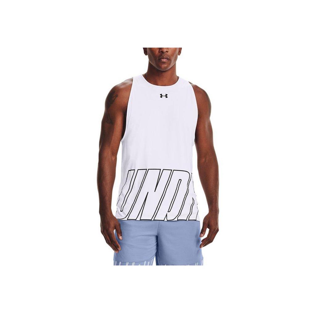 Under Armour Baseline Casual Sports Breathable Round Neck Loose Tank Top Men Tops White 1361899-100