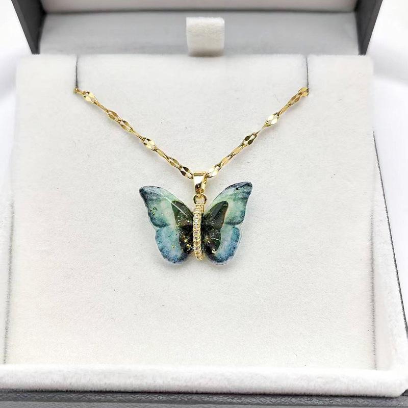 1 Pcs Fashion Fairy Color Butterfly Copper Pendant Necklace Women's Collarbone Chain Girls' Elegant Minimalist Accessories