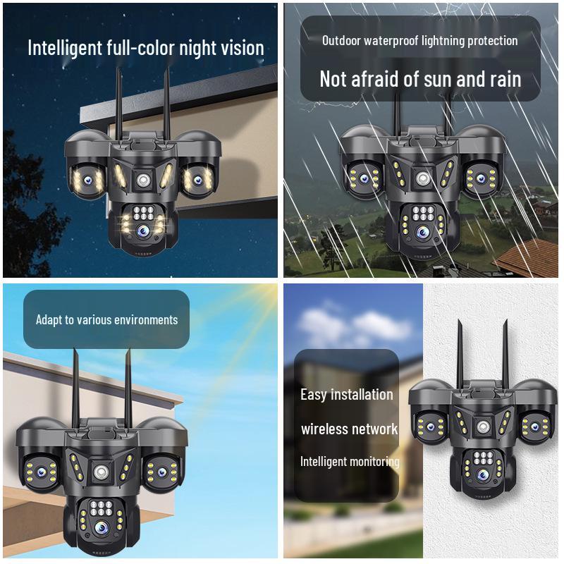 4G Wireless Outdoor Camera with Night Vision and Three-Screen Display for Home Use