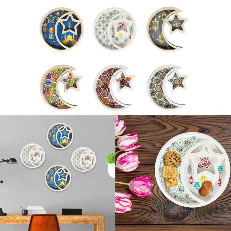 Stylish Wood Dessert Tray with Moon and Star Shape Delicate Dessert Container Natural Wood Sweets Storage Containers