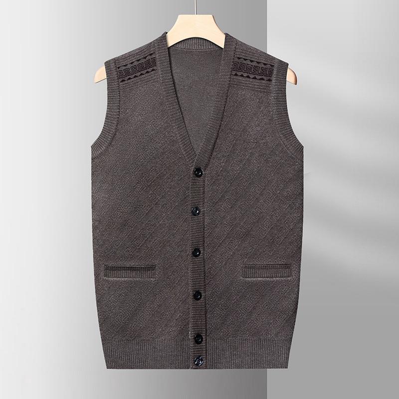 

Dad Autumn and Winter Sweater Loose Vest Men s Vest Middle-aged and Elderly Knitted Cardigan Old Man s Waistcoat 4XL