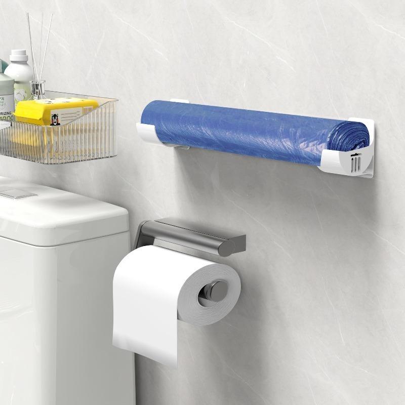 1/4 Ensemble Étagère de Rangement de Cuisine sans Perçage Porte Rouleau Film Alimentaire Essuie-Tout Sac Poubelle pour Organisateur d'Étagère Latérale d'Armoire Réfrigérateur