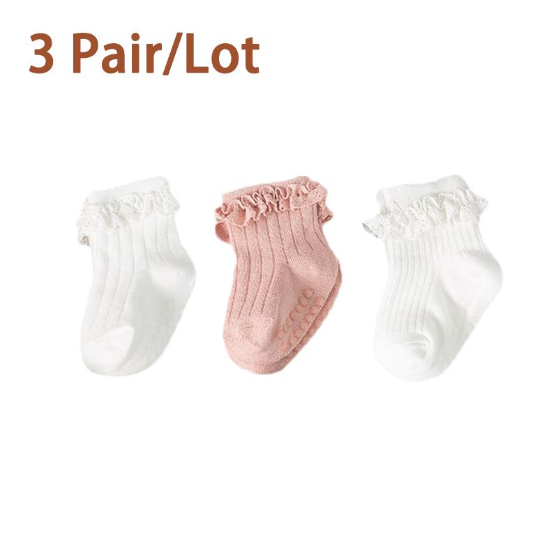 3/5 Paar/Los Neue Baby Kinder Rutschfeste Herbst Winter Baumwollsocken Einfarbig Baby Fußsocken Mädchen Atmungsaktive Rüschensocken