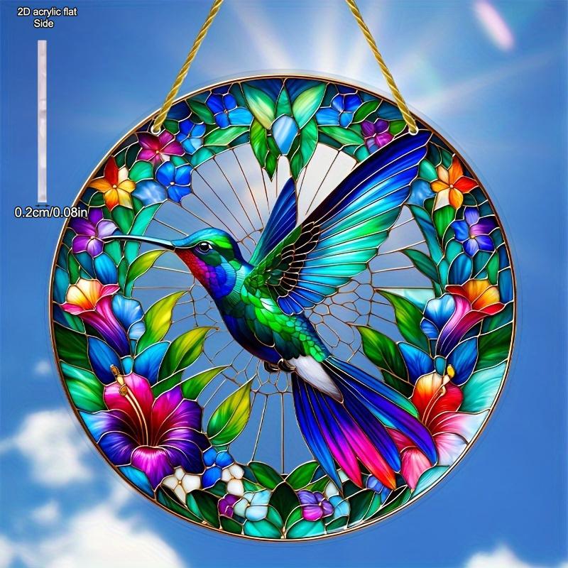 2D Flat Acrylic Elegant Hummingbird Stained Suncatcher - Animal Themed Decorative Hanging for Home & Garden,Housewarming Celebration Gift, Home Decor