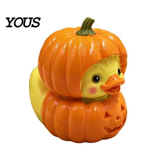 Resin Art for Home Entrance Halloween Pumpkin Duck Ornament, Stacked Yellow Miniature Ornaments Figurines, Cute Mini Desktop Decor Party Decorations
