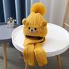 2Pcs/Set Children Hat Scarf Set Plush Ball Decor Bear Pattern Thickened Soft Touch Windproof Kids Knitting Hat Long Scarf Set