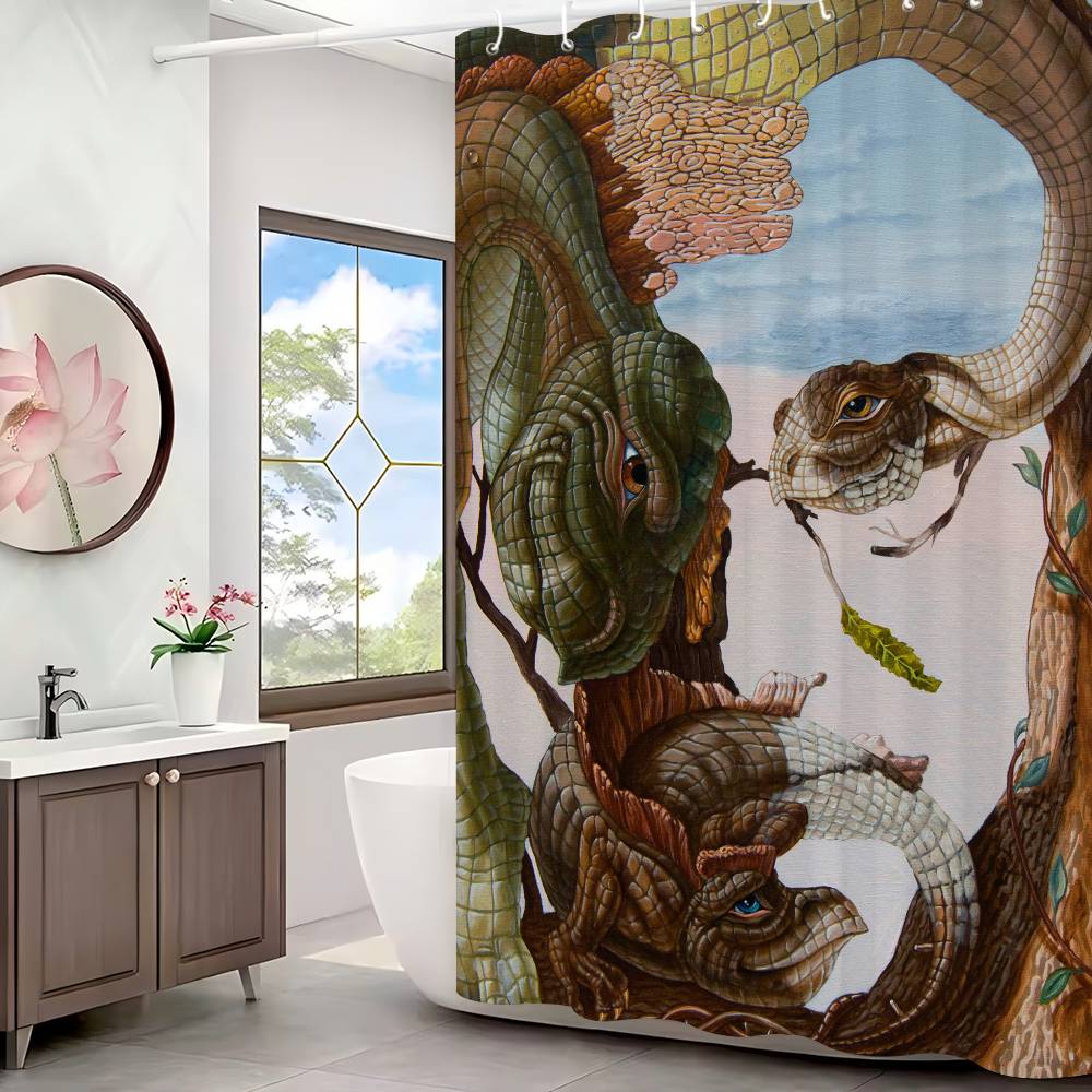 Dinosaur Art Paint Shower Curtain Bath Curtain Print Polyester Fabric Waterproof Bathroom Curtains With Hooks Bath Screen