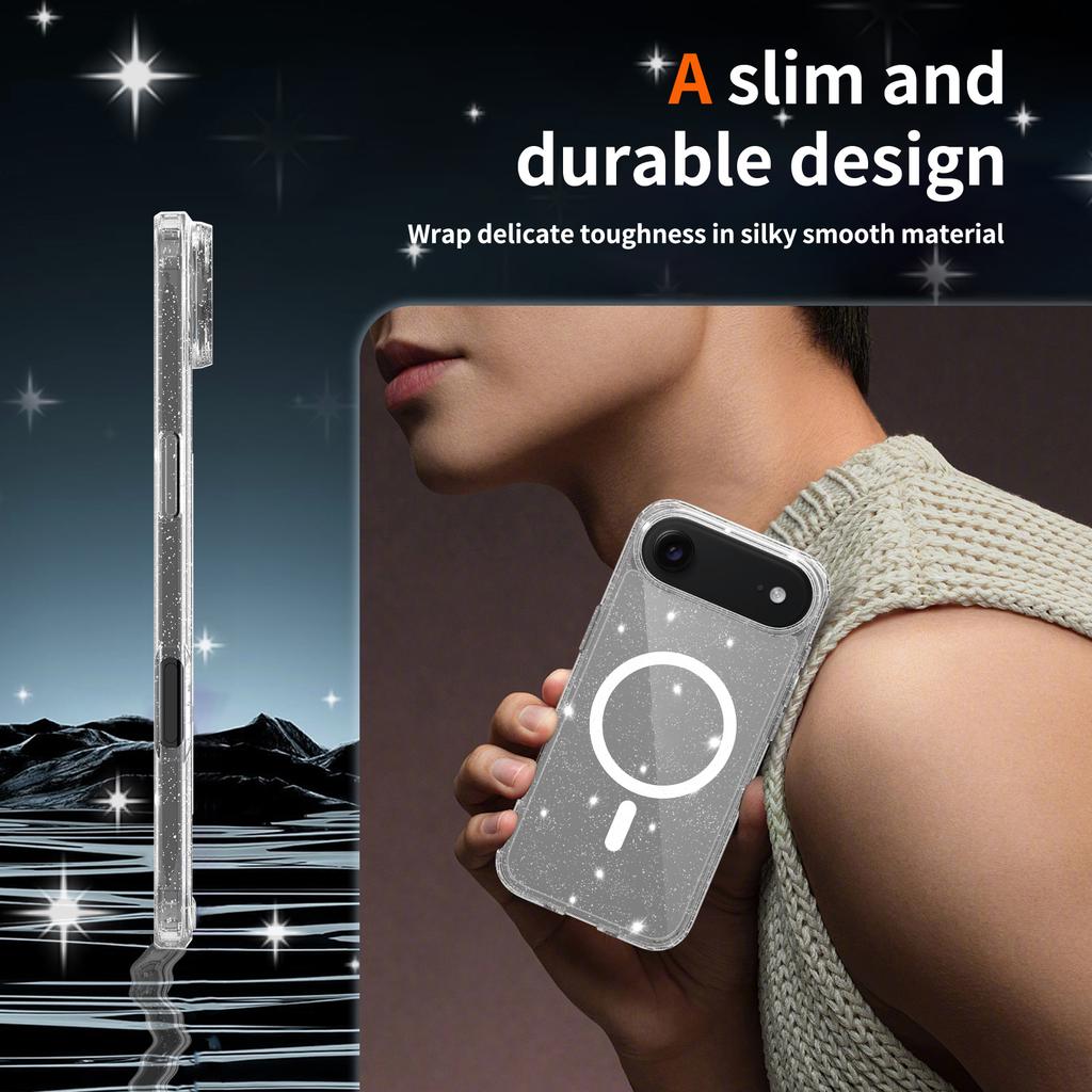 For iPhone Air Magnetic Case Glitter Design TPU PC PET Drop Proof Phone Cover