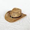 Ethnic Western Styles Natural Paper Straw Hat Sun Protection Rolled Brims Design For Beach Camping Outdoor Activities