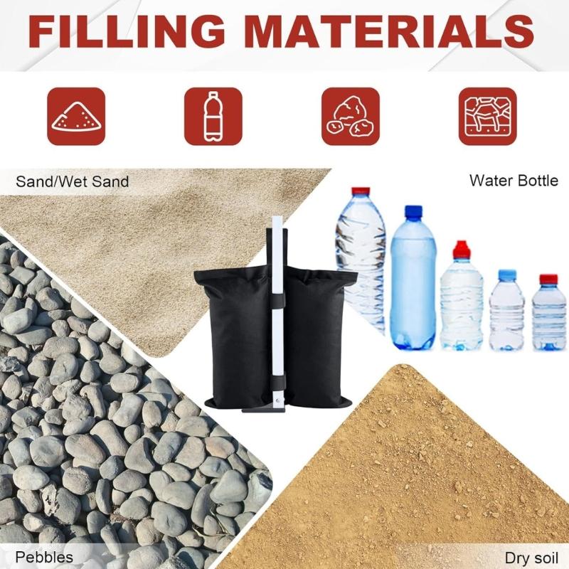 Fillable Tent Weight Bags 4 Pack for Camping Shelter Use, Yard Shade Hold and Added Ground Support Around Tents