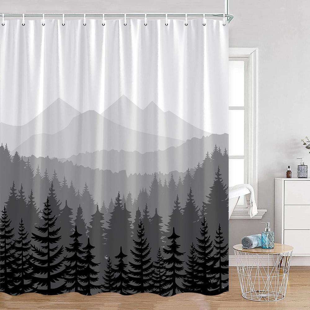 Misty Pine Forest Shower Curtains Rustic Nature Forest Green Pine Trees Fantasy Woodland Bath Curtain Modern Home Decor for Bath