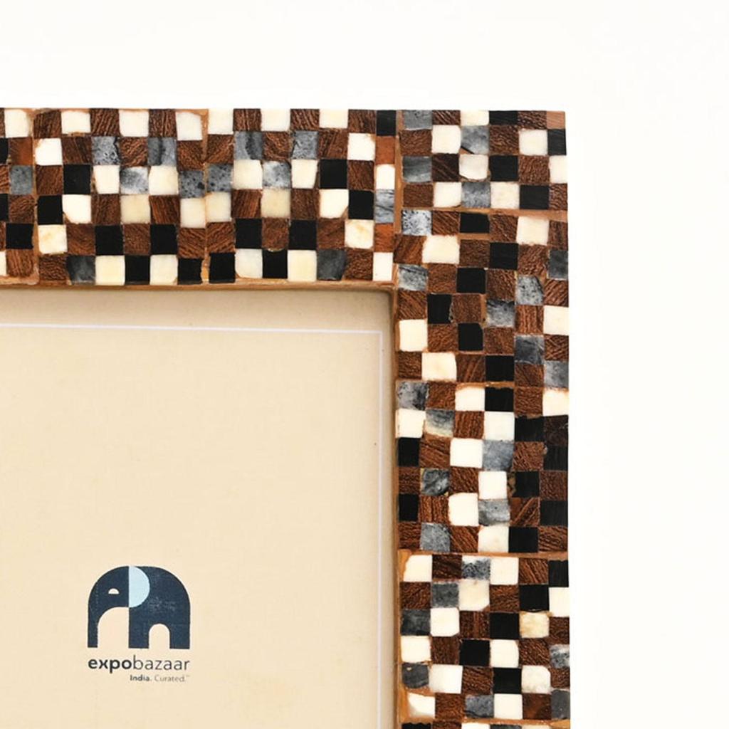 Schachbrettmuster Fotorahmen – Großer 5x7 Handgefertigter Knochenintarsien-Rahmen