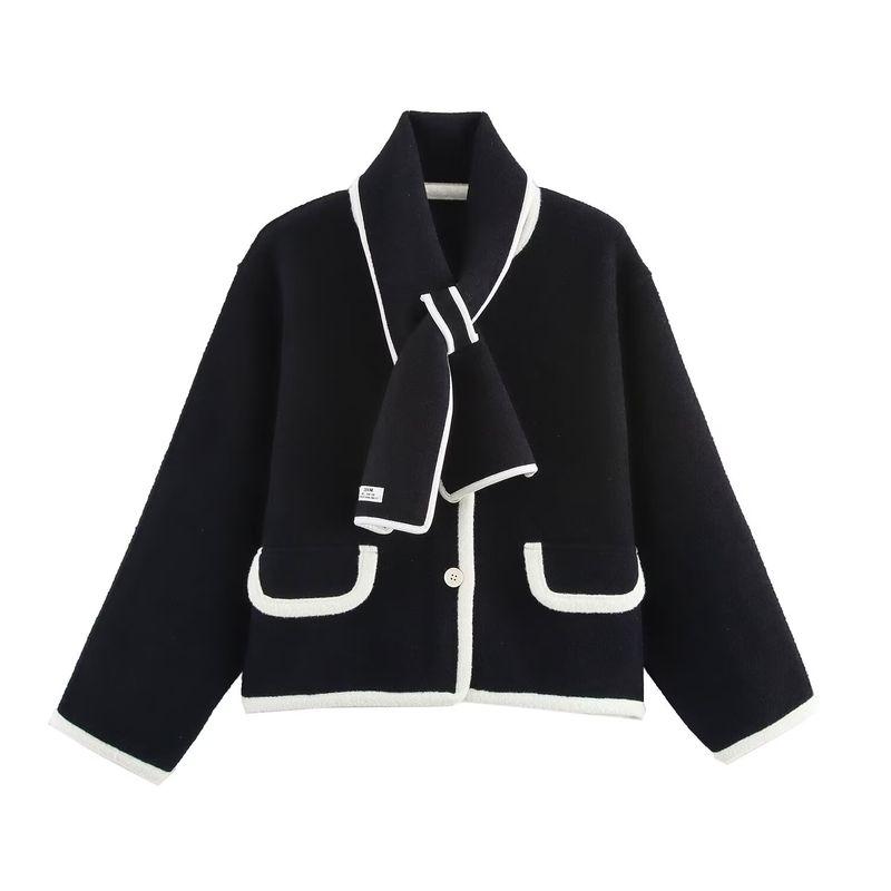 Kaslead New Arrival Women's Clothing Fashion Style Stylish Simple and Versatile Contrast Color Scarf Knitting Outwear