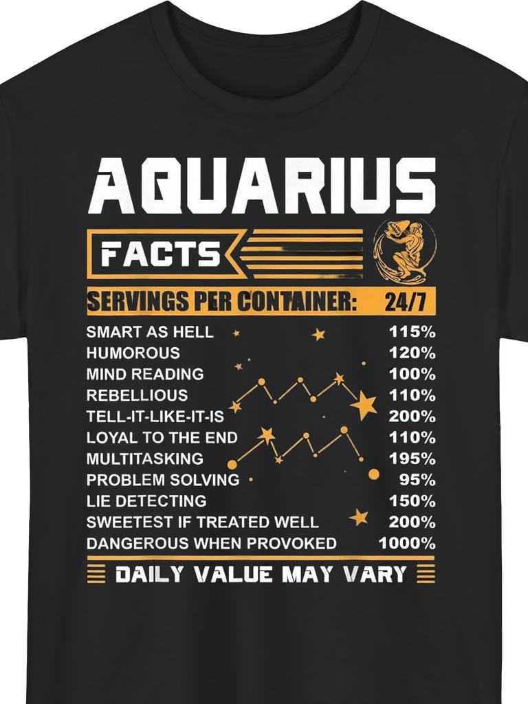 Men's T-shirt, Aquarius Zodiac T-shirt - A Fun Astrology Birthday, Printed with Aquarius Fun Facts and Personality Trait