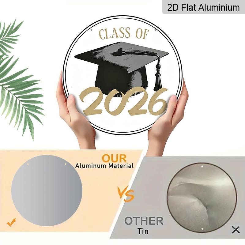 This 2D Flat Aluminum 2026 Graduation-themed Wall Decoration, Available in Various Sizes and Featuring A Retro Black and Gold Graduation Cap Design