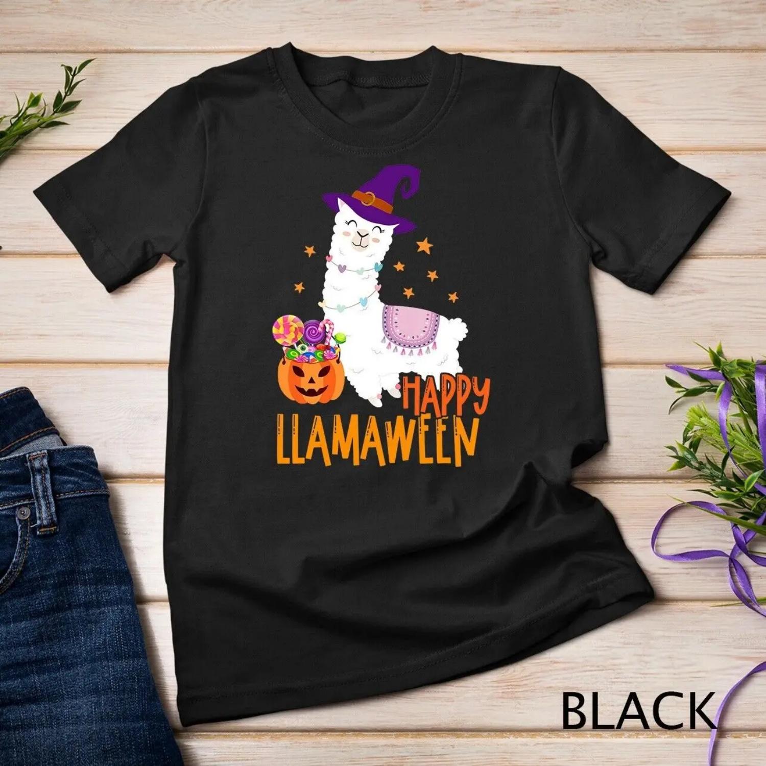 Happy Llamaween LLama Halloween Costume Kids Boys Girls T shirt XXXXXL чёрный