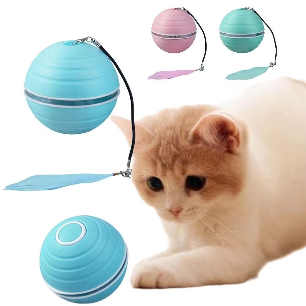 With Feather and Light Interactive Cat Ball Toy Automatic Self-playing Cat Ball Indoor