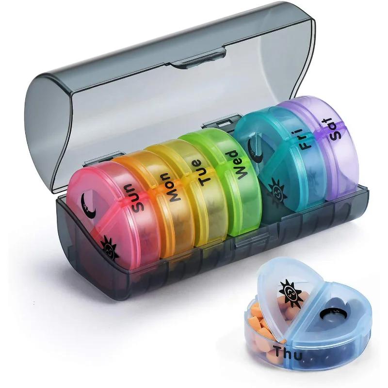 Seven-day 14-compartment Color Pill Box Easy To Carry Multi-functional Compartment Pill Box Waterproof Sealed Compartment