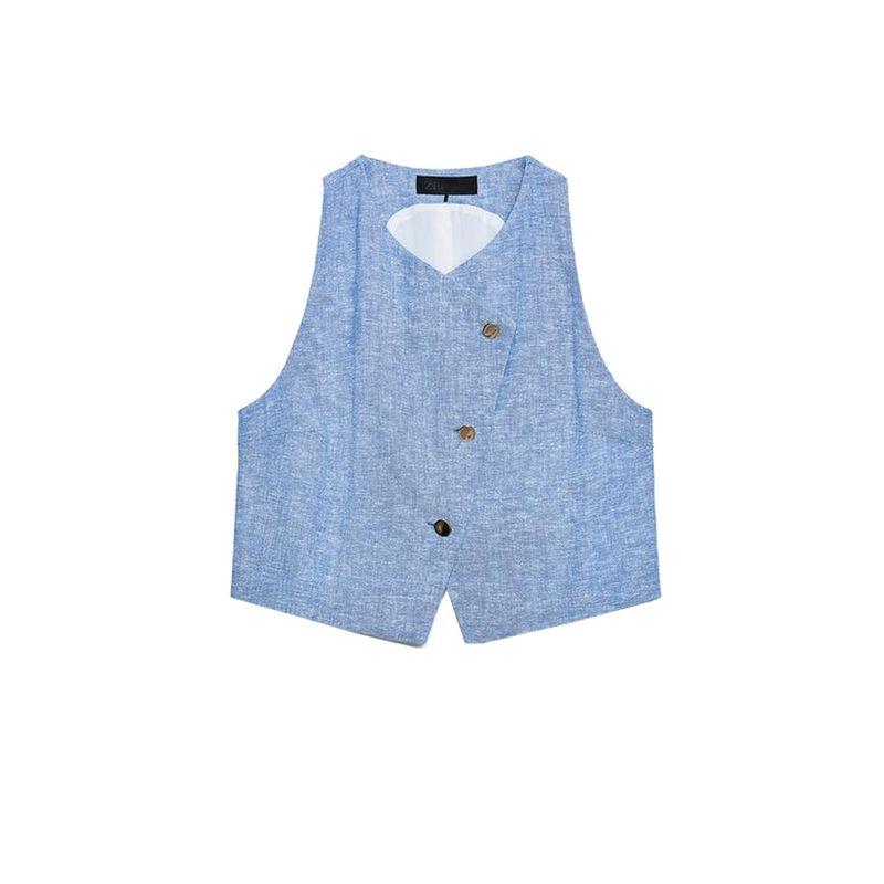 

Льняная смесь Двубортный жилет на пуговицах 8189757 С высокой талией С поясом Шорты широкие 8044757 Light blue Tops L