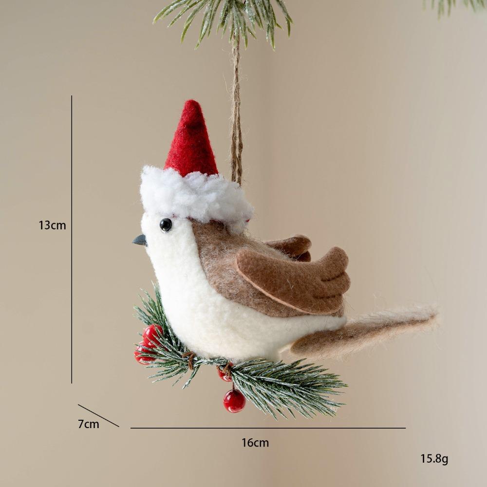 Soft Plush Christmas Tree Hanging Decor Lifelike Fireplace Bird Charm Wreath Bird Pendant  Festive