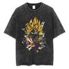 Trending Super Saiyan Vintage Washed Cotton Oversized T Shirt Anime Print Tee for Men Women