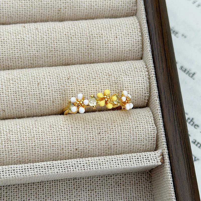 Double Diamond Open Ring Light Luxury Niche Premium Feather Butterfly Flower Beads Stacked Wearing Ring