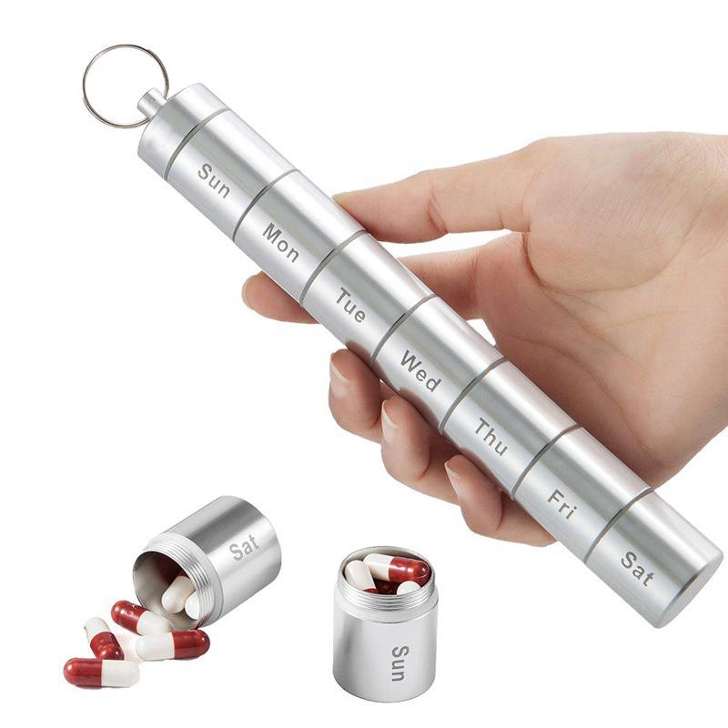 Aluminum Alloy Waterproof 7-Day Detachable Pill Box for Outdoor Survival.