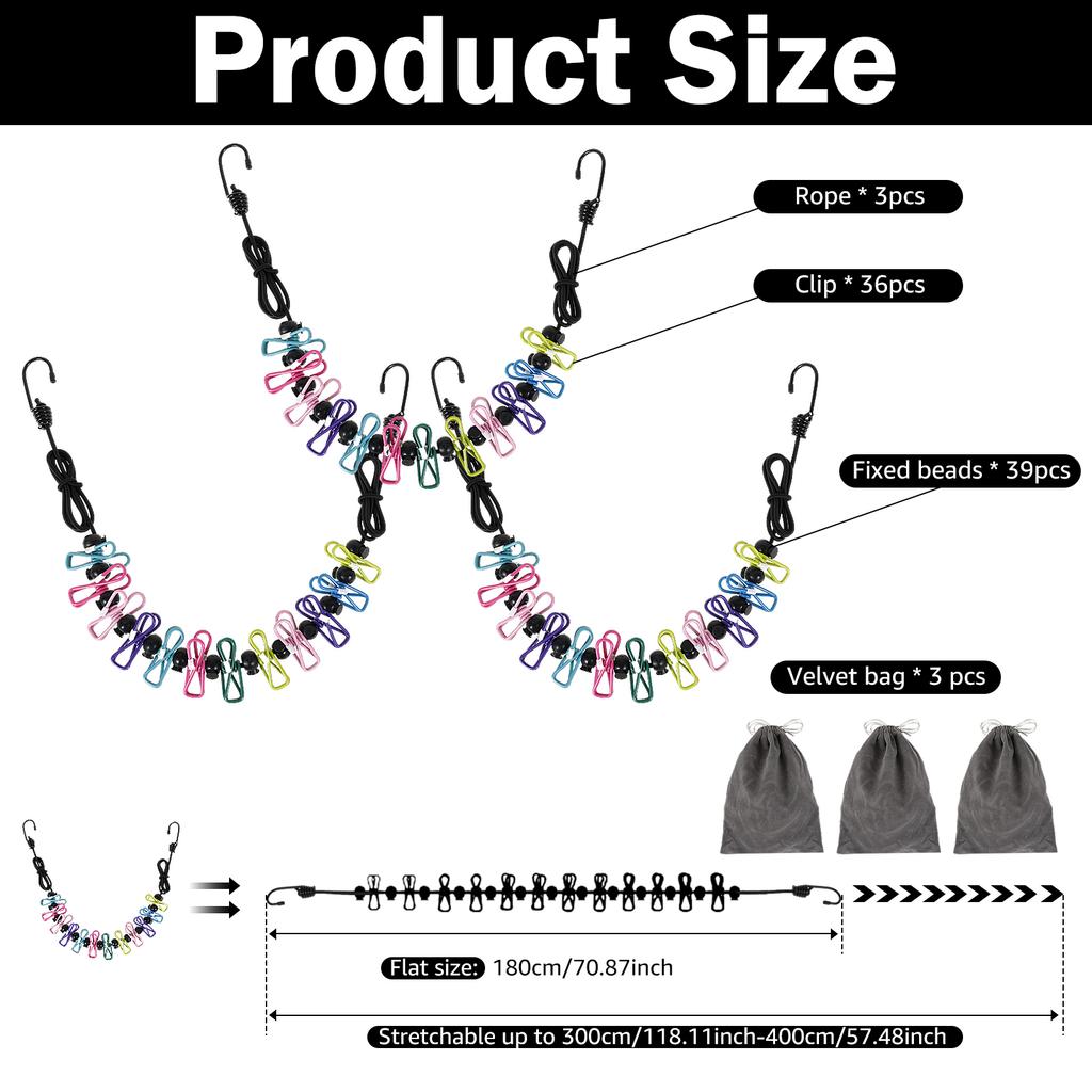 Portable Clothesline Outdoor Windproof Clothesline with Colorful Clips Travel Retractable Laundry Dryer Clothes Rope For Outdoor