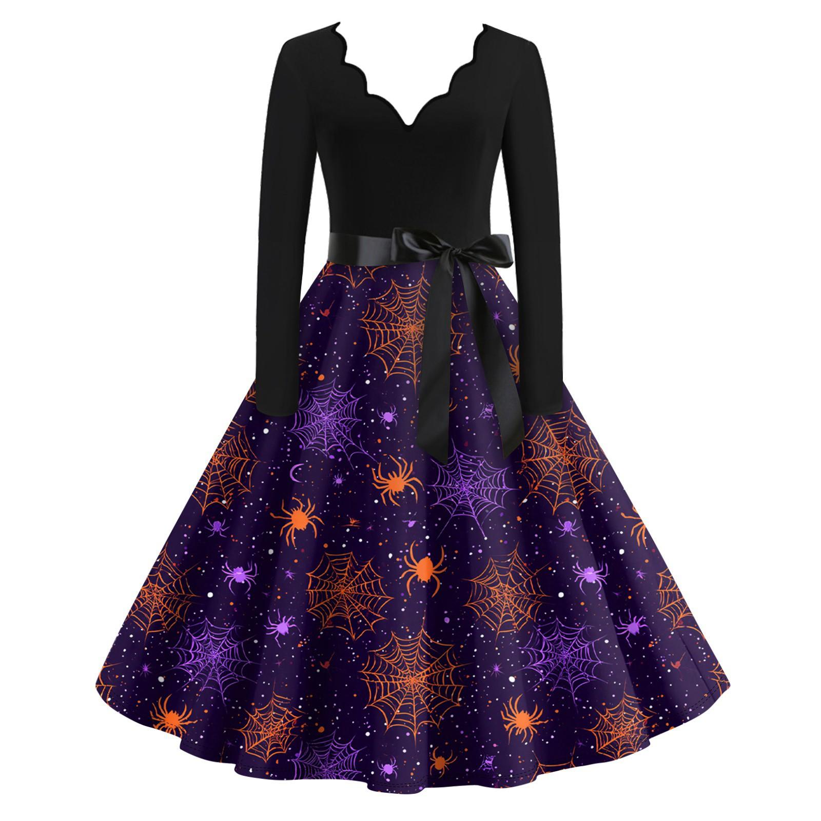 

Женские повседневные модные длинные платья с графическим принтом на Хэллоуин M фиолетовый