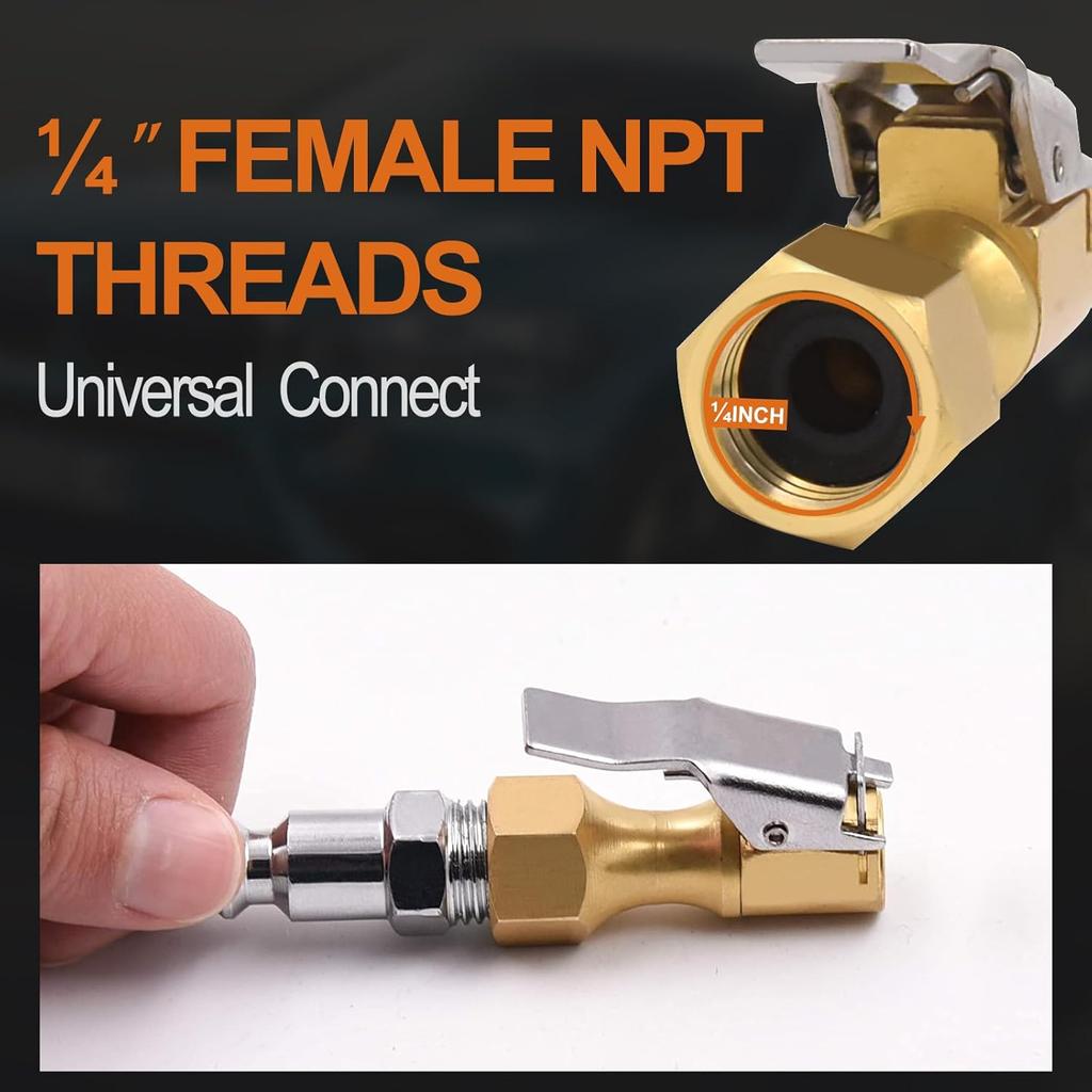 SAFELIFE Brass Air Chuck Closed Flow Tire Chuck Heavy Duty Locking Tire Inflator Chuck with Clamp