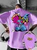 European and American New Men's Cartoon Graffiti Print Comfortable, Soft, Breathable Round Neck T-shirt Outdoor Street Style Top