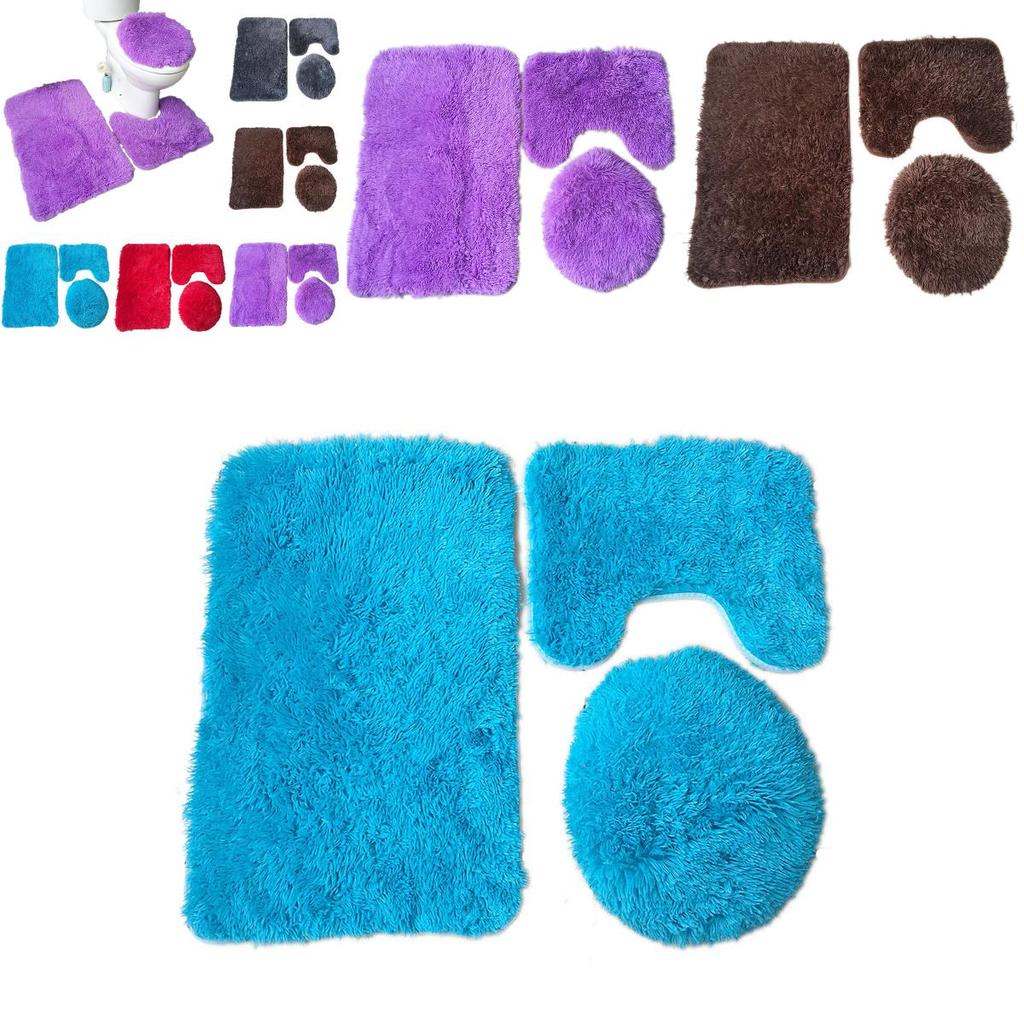 Luxurious 3 Piece Faux Shaggy Soft Bathroom Set With Anti-slip Design For Safety