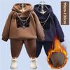 Completi Invernali Imbottiti per Bambini Tuta Ispessita Autunnale Felpa con Cappuccio in Pile Pantaloni della Tuta Set da 2 Pezzi Outfit Caldo per Bambini