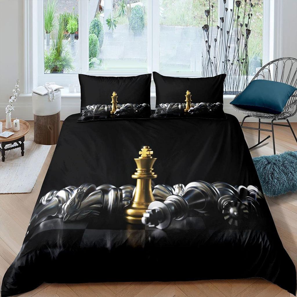 International Chess Duvet Cover for Teens Adults Queen Size Lightweight Down Room Decor 2 Pillowcases 1 Comforter Cover No Quilt