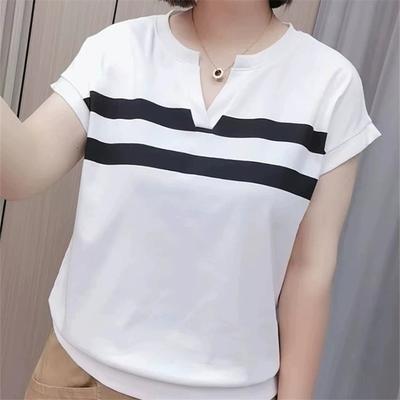 Kurzarm-T-Shirt Damen Oberteil V-Ausschnitt Locker Lässig Mittelalter und Ältere Mütter Tragen Dünn Sommer Altersmildernder Basis-Shirt