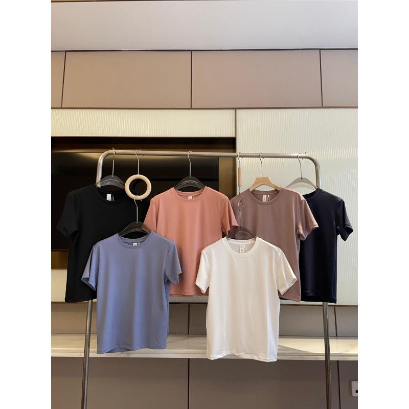 Tricou de vară 2025 pentru femei, cu mânecă scurtă și croială largă, culoare uni - Sportiv, Casual, Confortabil