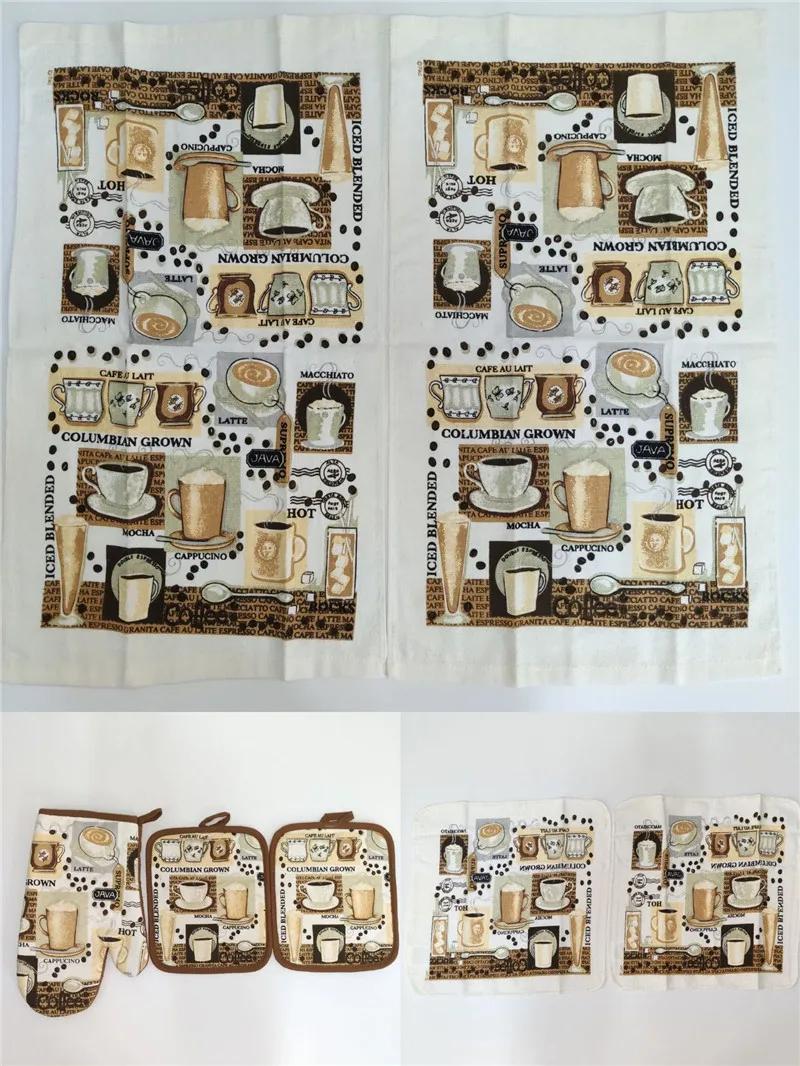 

7Pcs/set Kitchen Tools Cotton Vintage Printed 2 Hand Towels + 2 Square Towels + 1 Glove + 2 Table Mat Decoration M